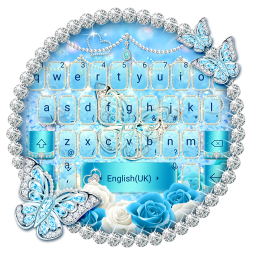 Blue Glitter Diamond Butterfly keyboard Theme