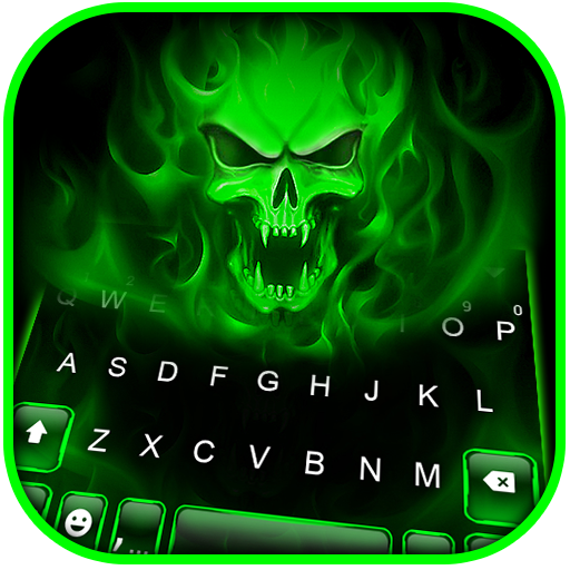 Fire Green Skull Keyboard Them