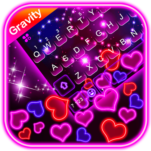 Tema Keyboard Neon Hearts Grav