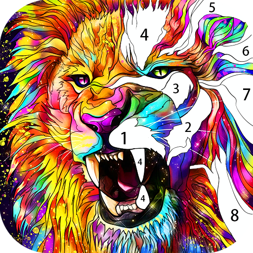Lion paint by number-Happy coloring offline games