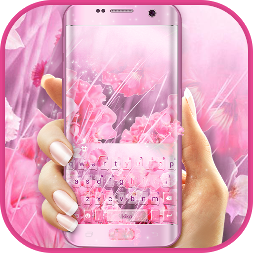 Pink Floral Rain Keyboard Them