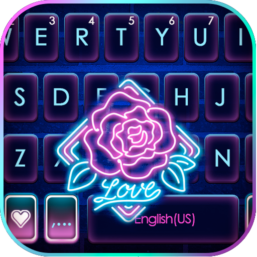 Tema Keyboard Neon Rose Love
