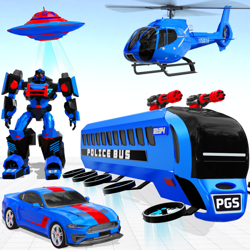 Flying Bus Robot Car War Games