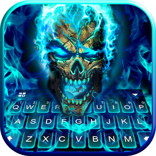 Tema Keyboard Blue Flame Skull