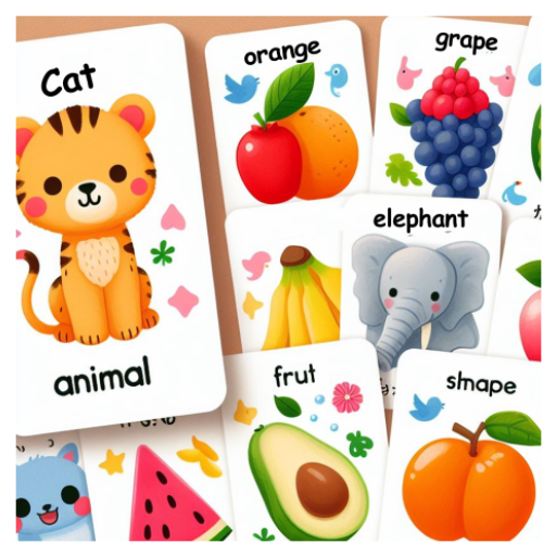 บัตรคำศัพท์ สัตว์ ผลไม้ รูปทรง