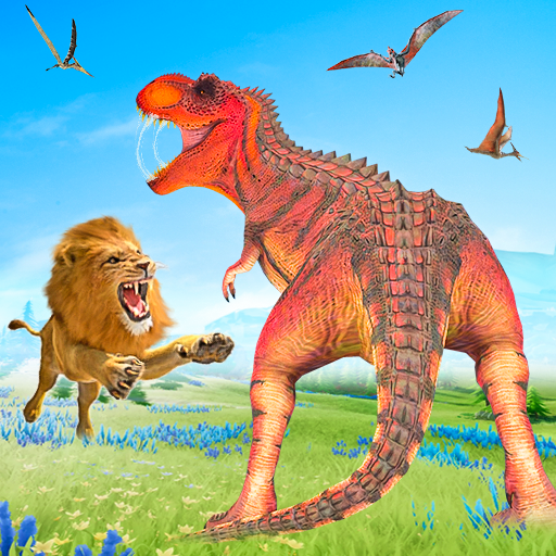 ライオン対恐竜の動物の戦い