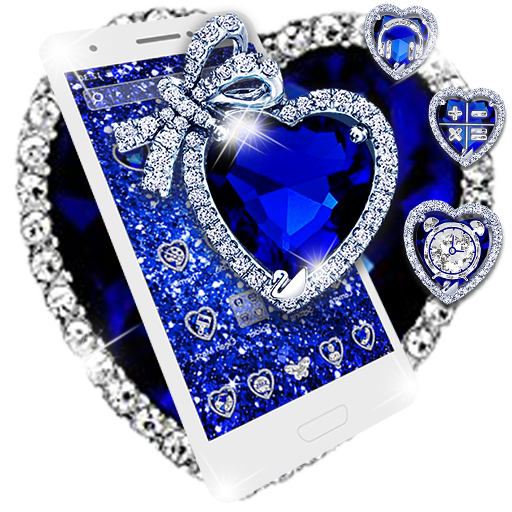 Shiny Blue Glitter Heart Theme