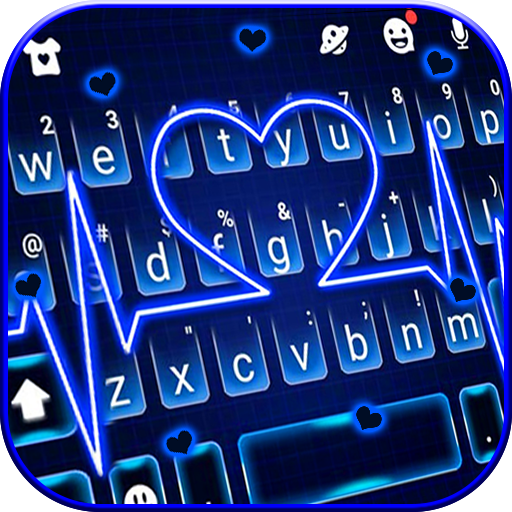Neon Blue Heartbeat Klavye Tem