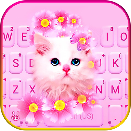 Pink Flowers Kitten Tema