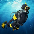 Scuba Diver Swimming Treasure