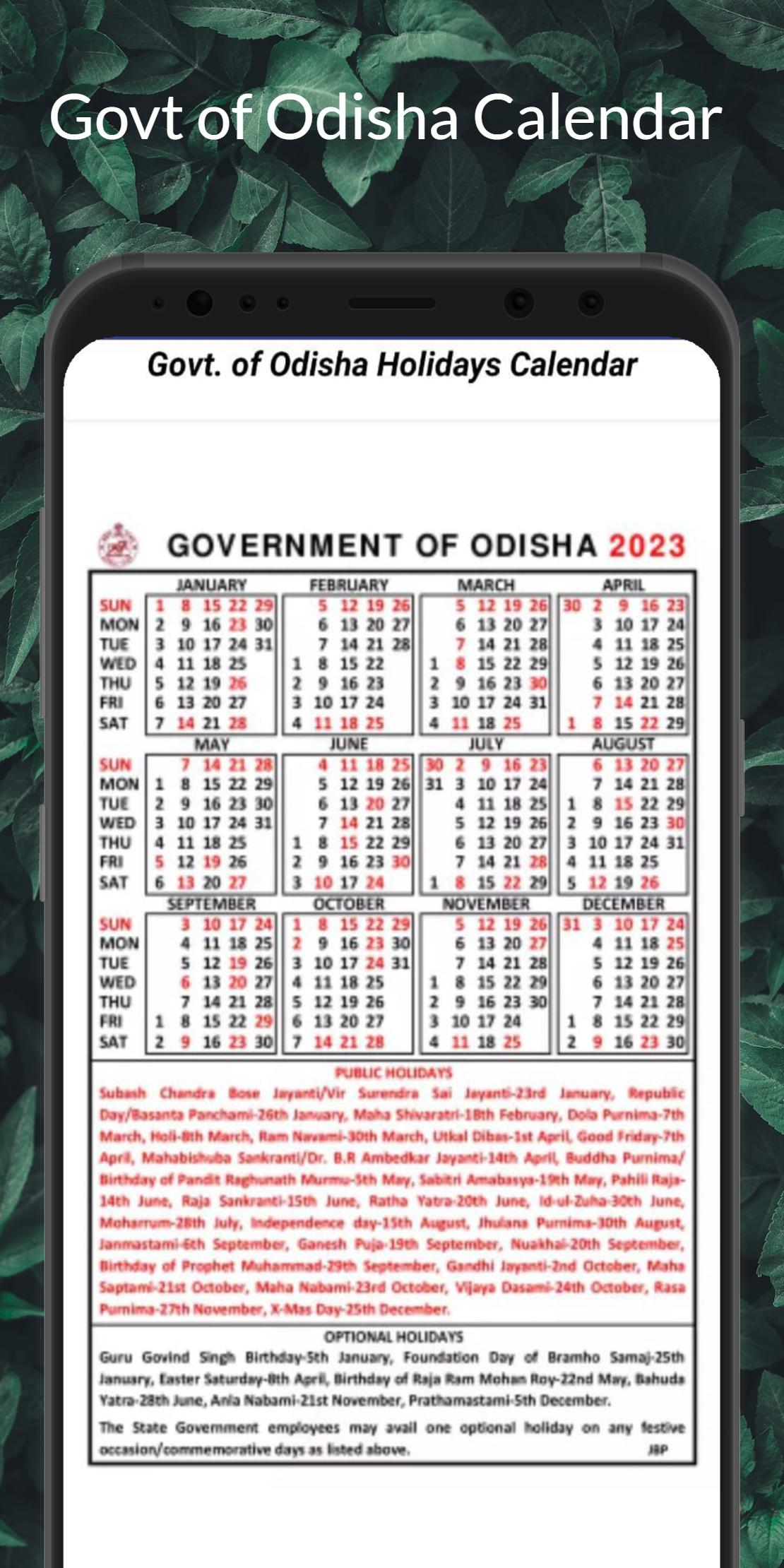 Govt Of Odisha Calendar 2020 Pdf 