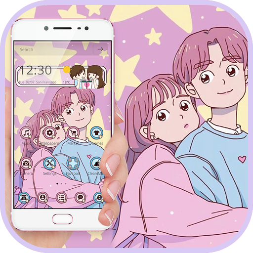 Purple Cartoon Yellow Star Couple Theme