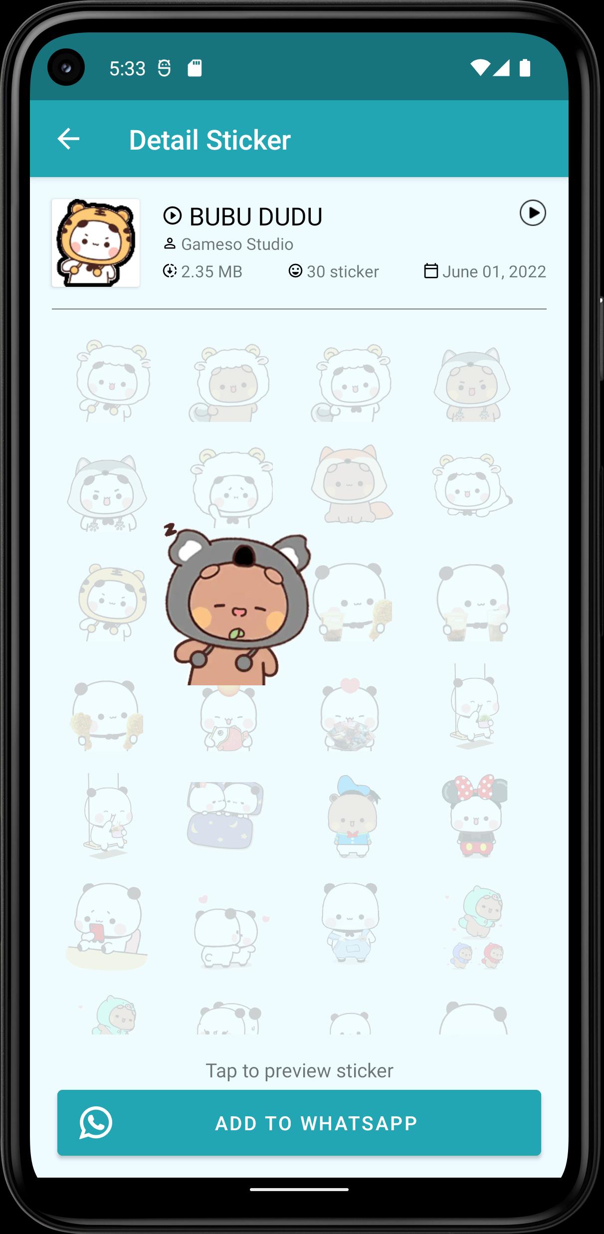 Download Bubu Dudu Animated WASticker android on PC