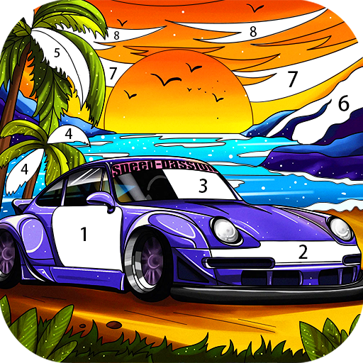 Car coloring book, paint by number game