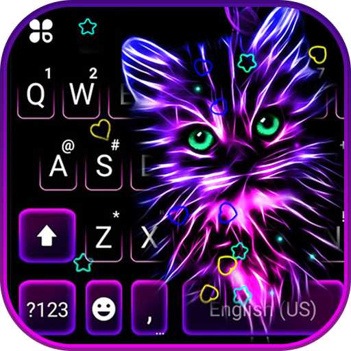 Tema Keyboard Purple Neon Cat