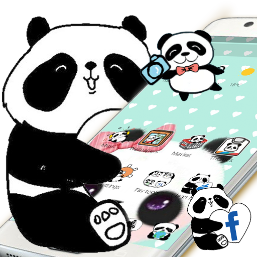 Cartoon Panda Pink Bow Cute Green Themes Desktop