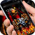 3d hell fire guns skull graffiti theme