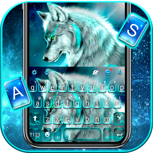 Tema Keyboard Cyan Neon Wolf