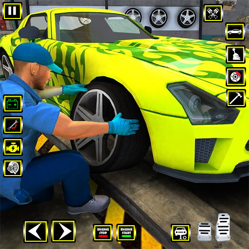 車のメカニックシミュレータゲームの3D