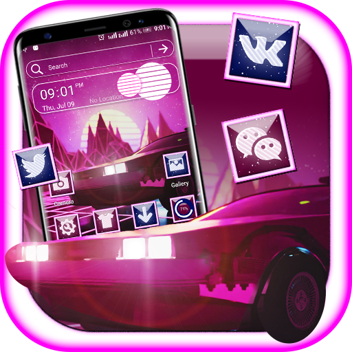 Retro Neon Car Launcher Theme