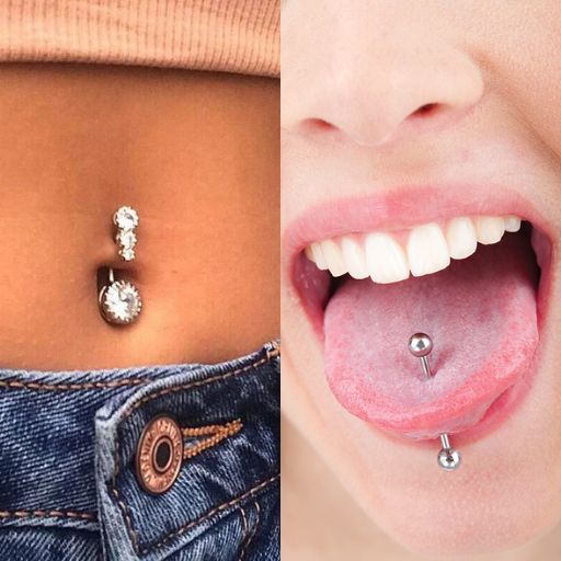 Belly Button Tongue Piercings