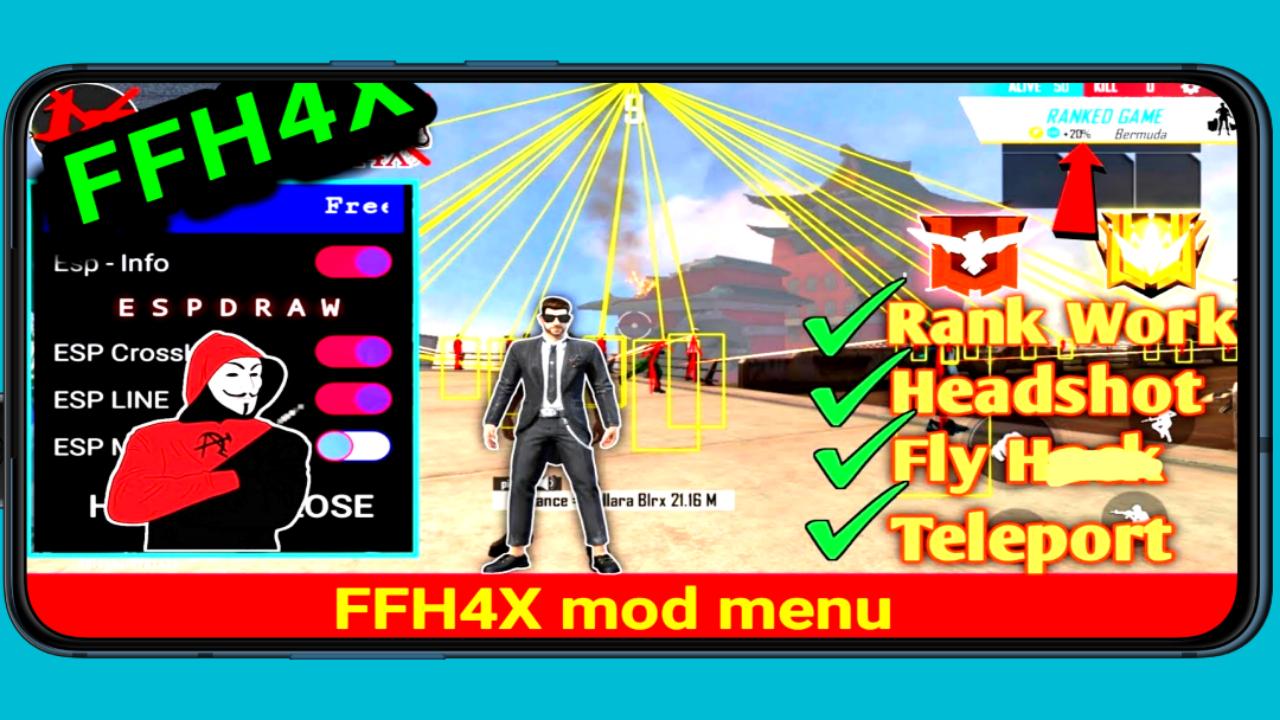 Download ffh4x mod menu fire hack ff android on PC