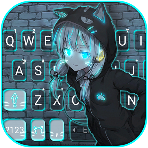 Neon Cat Girl Klavye Arkaplanı
