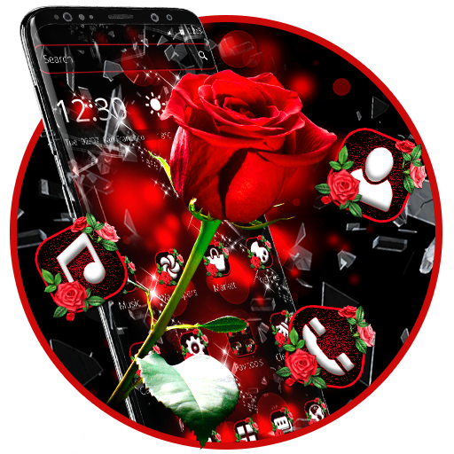 Broken Glass Beautiful Red Rose Theme