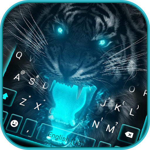 Blue Neon Tiger Keyboard Theme