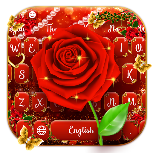 Shiny red rose gold butterfly keyboard theme