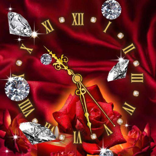 Red Roses Diamonds Clock