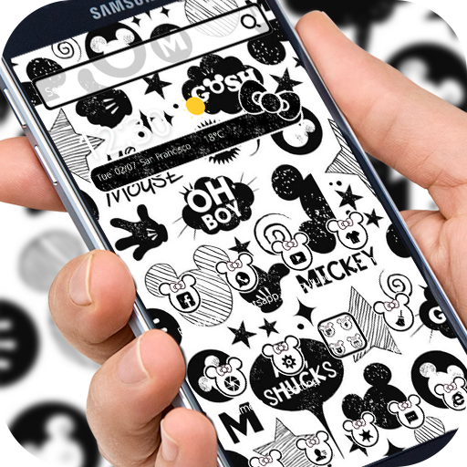 Cute Mouse Black & White Graffiti Theme 3d