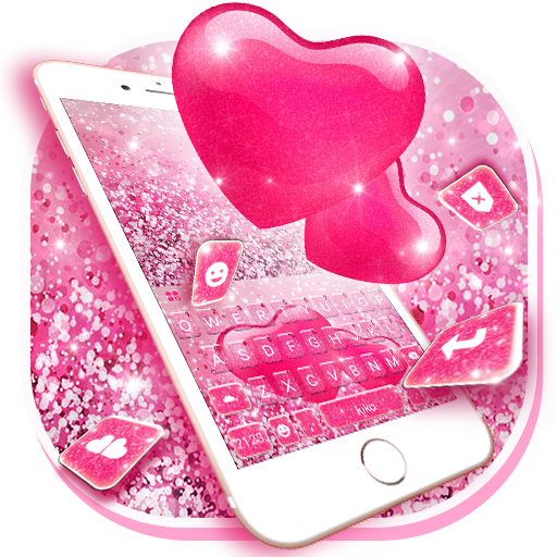 Shiny Pink Hearts Keyboard The