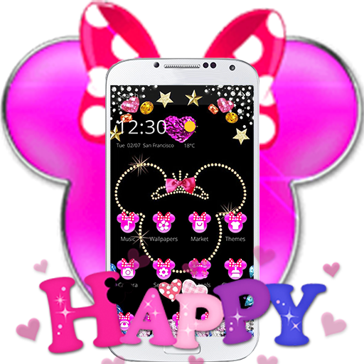 Pink Black Micky Bow Glitter Theme