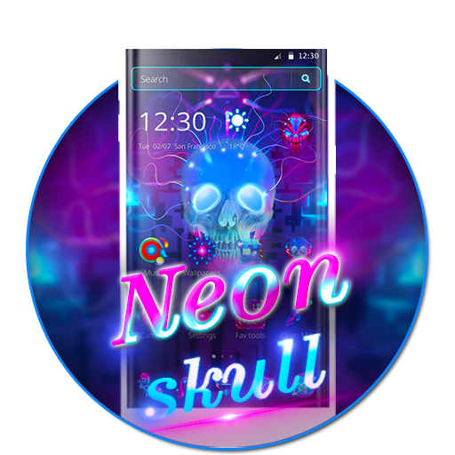 Neon Blue Skull HD Theme