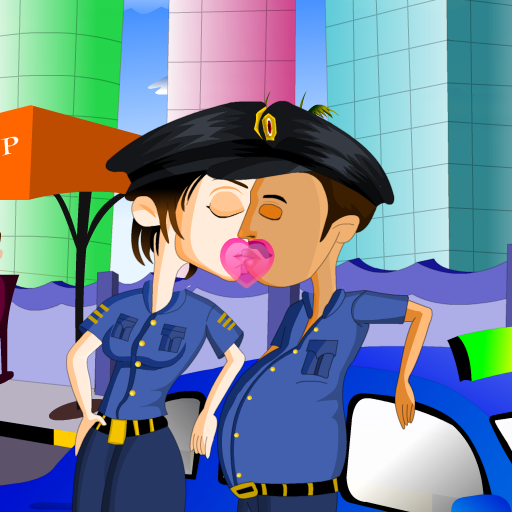 Police couple love kissing