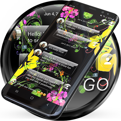 SMS Theme Glass Black Flowers