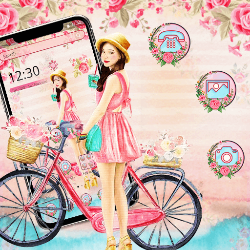 Cute Floral Bicycle Girl Theme