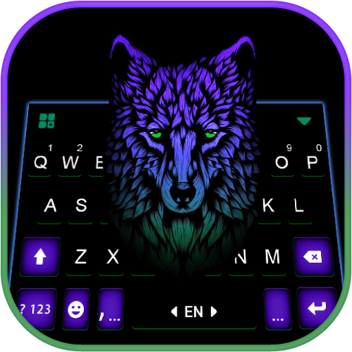 Cool Neon Blue Wolf Keyboard B