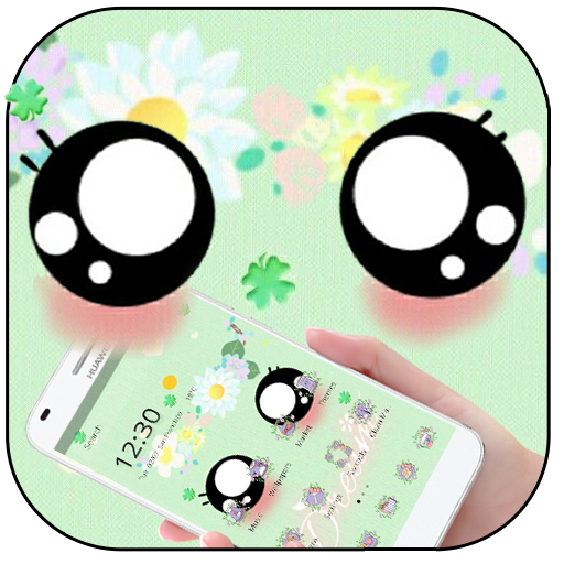 Green Cute Big Cartoon Eyes Theme