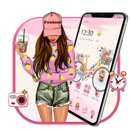 Pink Bicycle Fashion Girl Theme