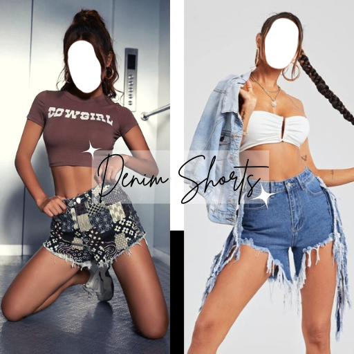 Women Denim Shorts Photo Suit