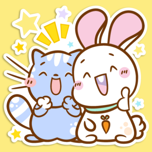 Cute Cat, Bunny & Girl Sticker