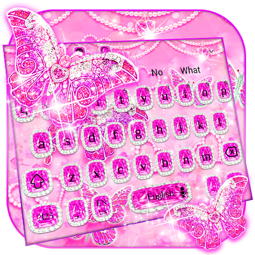 Teclado de amor de borboleta rosa diamante