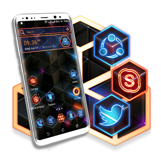 3D Neon Hexa Launcher Theme