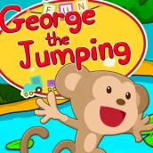 A monkey George jumps happy