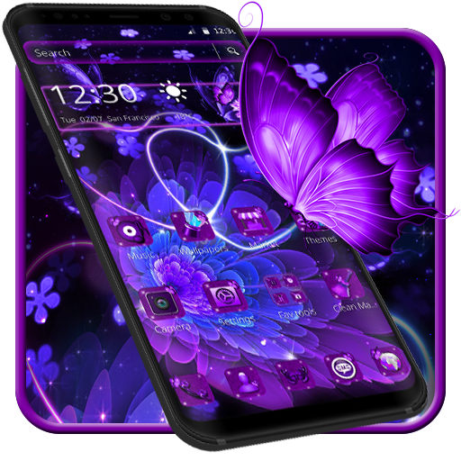 Violet Neon Black Flower Theme