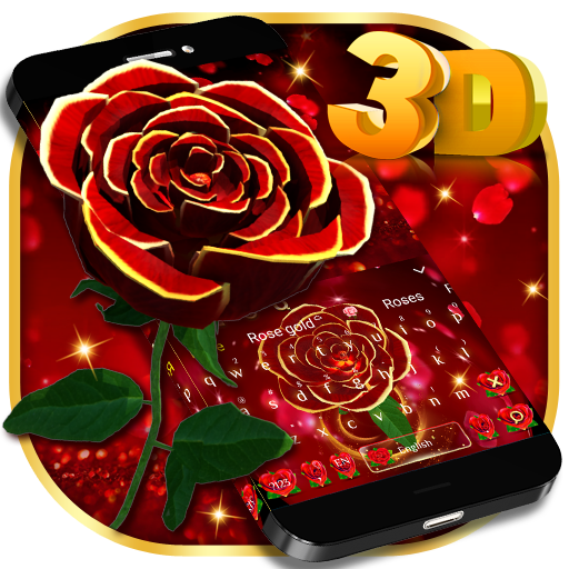 Tema de teclado 3D luxuoso rosa vermelha