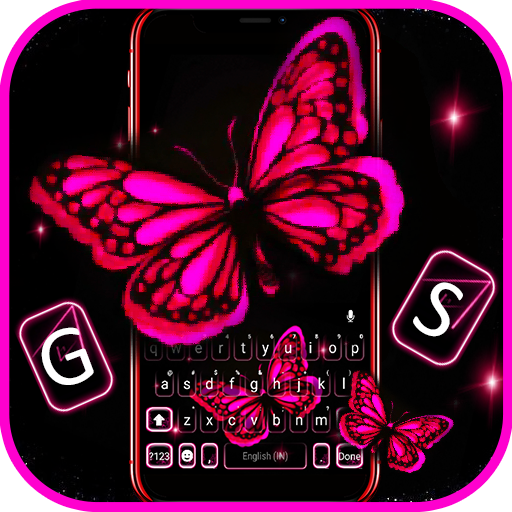 Neon Pink Butterfly Keyboard B