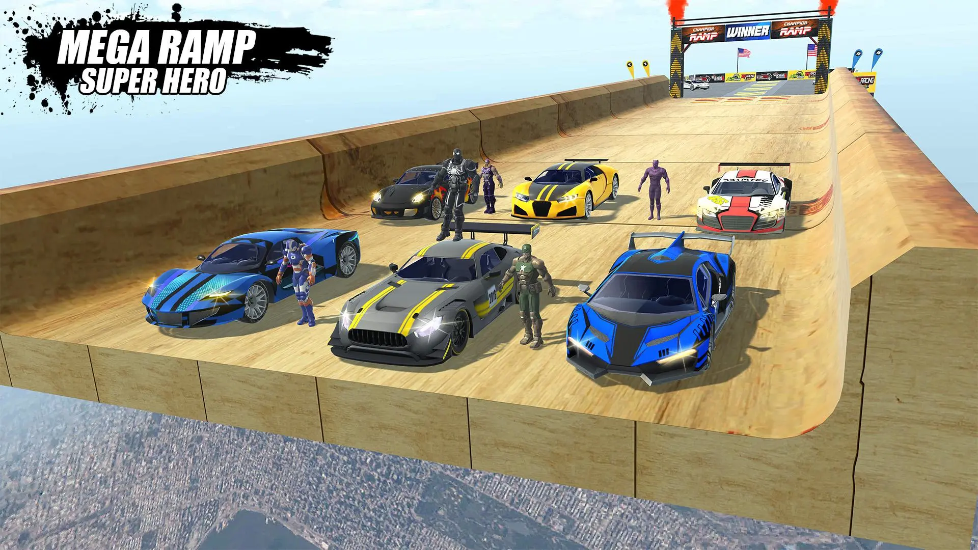 Download Super Hero Mega ramp Car Stunt android on PC